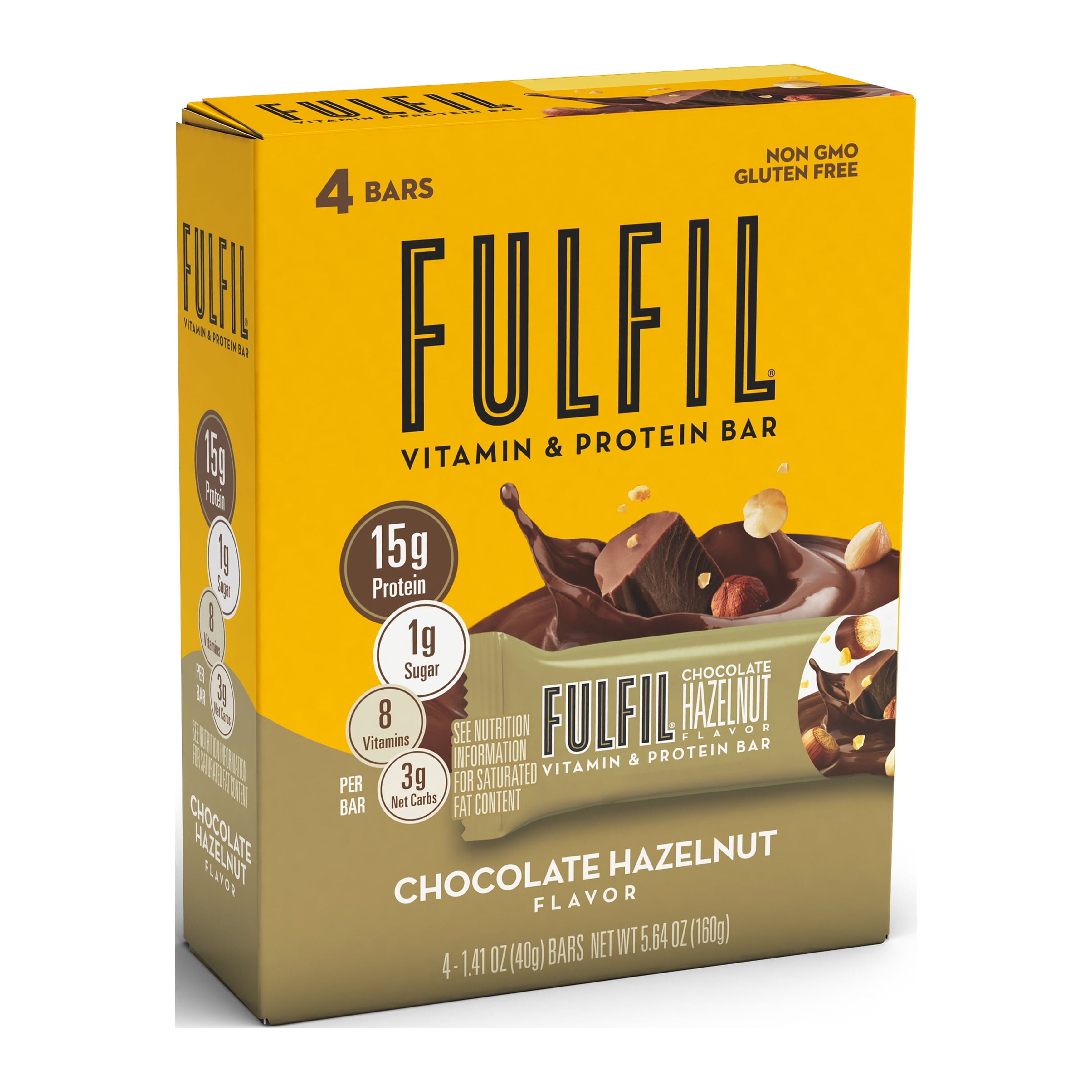 FULFIL Nutrition Vitamin & Protein Bar, Chocolate Hazelnut, 4 Pack