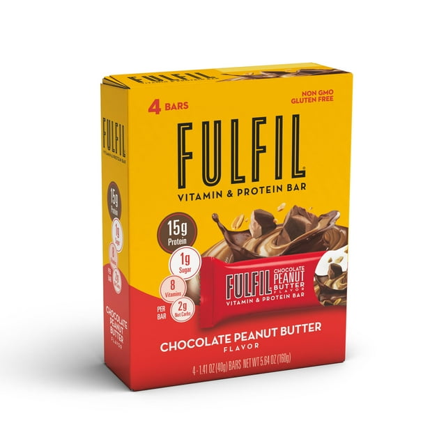 FULFIL Nutrition Vitamin & Protein Nut Bars, Chocolate Peanut Butter, 4