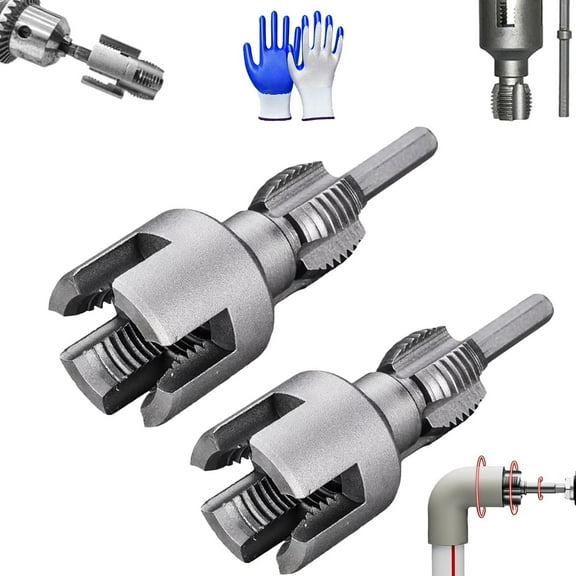 Fulfilexces Integrated Internal & External Pipe Threading Tool,1/2'' and 3/4'' Rethreading Tool for Water Pipes,Pipe Thread Cutting Tool, Electric Drill Compatible PVC Pipe Threader Kit