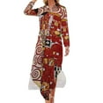thumbnail image 1 of Fulfillment The Tree of Life by Gustav Klimt Detail - Red Long Sleeved Shirt Dress loose women's dress summer dresses, 1 of 7