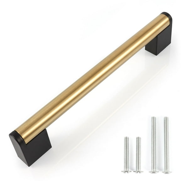 Fulgente 10 Pack Cabinet Handle 160mm Brushed Brass Gold and Black Bars Pulls for Kitchen Cabinets (Center To Center 6-1/5'' ) Golden Handles for Dresser Drawers Stainless Steel Hardware Wardrobe