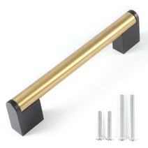 Fulgente 10 Pack Cabinet Handle and Pull Brushed Brass (Center to Center 5'' 128mm) Gold and Black Drawer Handles Pulls for Kitchen Cabinets Door Hardware Golden Stainless Steel for Dresser Drawers