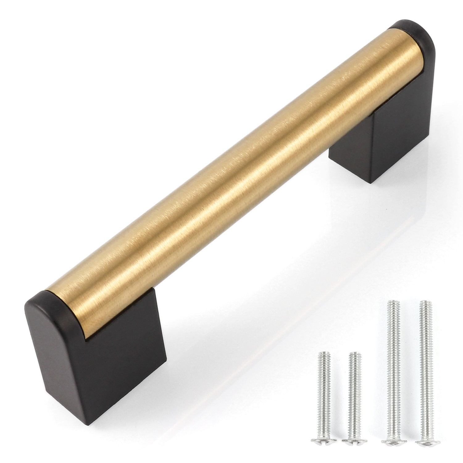 Fulgente 10 Pack Cabinet Handle and Pulls 3-3/4 Brushed Brass Finish Pull for Kitchen Cabinets Gold and Black Handles(Center to Center 3-3/4'' 96mm) Hardware for Cupboard