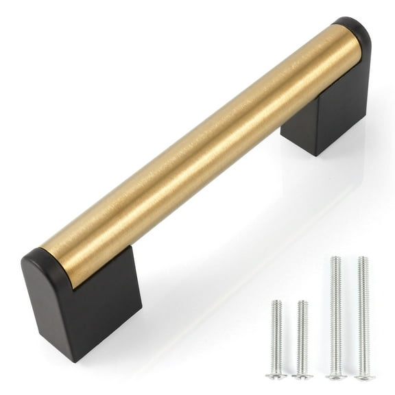 Fulgente 10 Pack Cabinet Handle and Pulls 3-3/4 Brushed Brass Finish Pull for Kitchen Cabinets Gold and Black Handles(Center to Center 3-3/4'' 96mm) Hardware for Cupboard