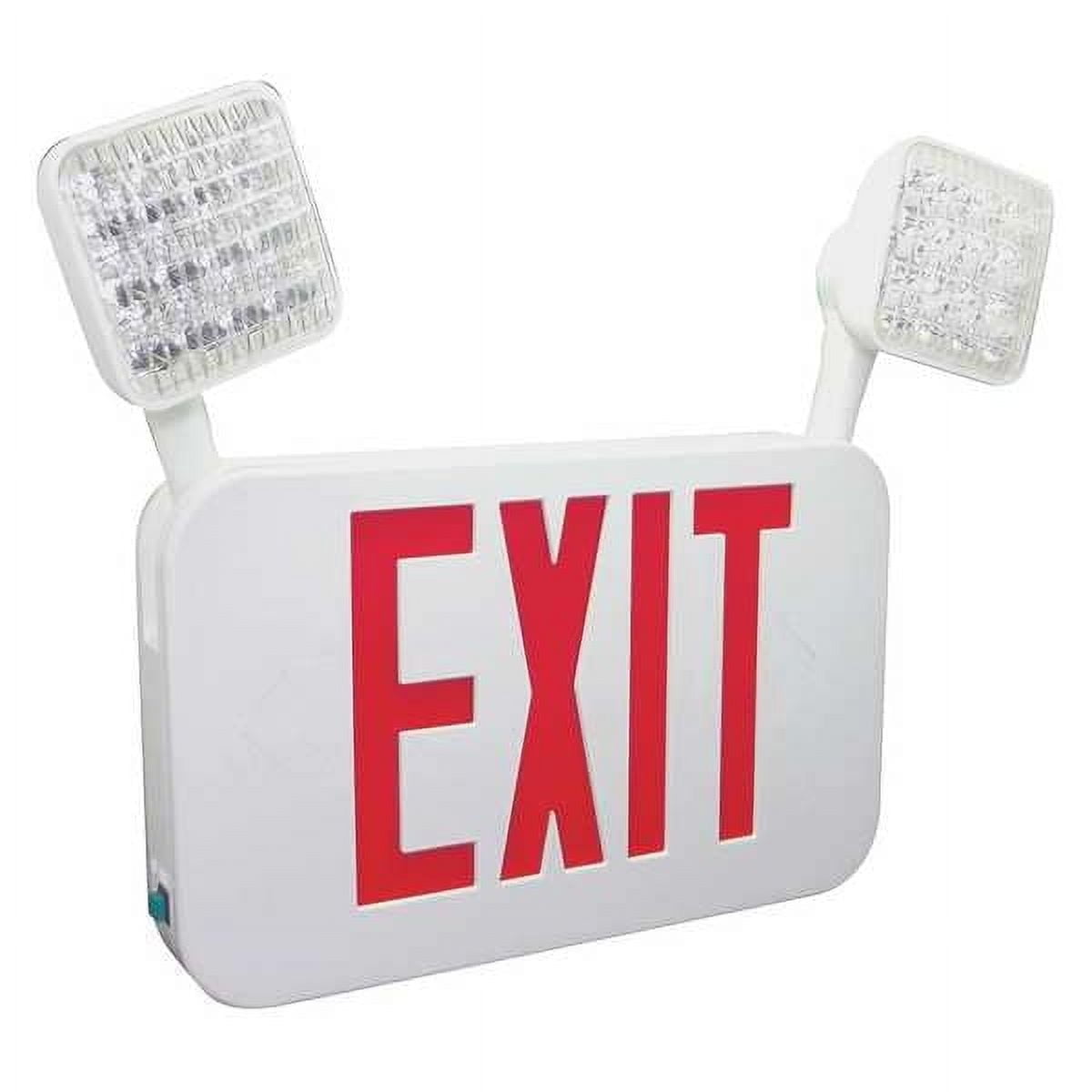 White LED Exit Sign with Emergency Lights and Red Letters