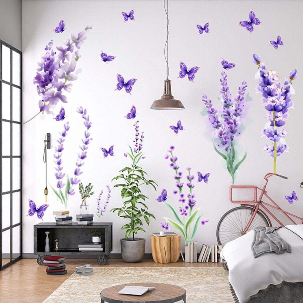 Fulier Wall Decals Bedroom Decor 3D Butterfly Flowers DIY Removable ...