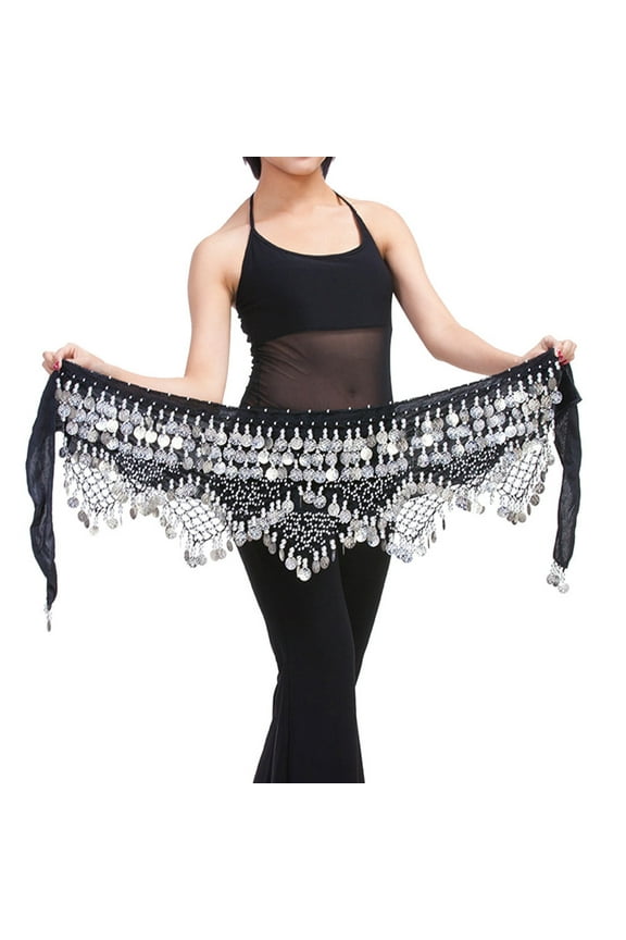 Belly Dance Belt Wrap Hip Scarf Skirt Waistband with 320 Coins Sequins Hip Scarf