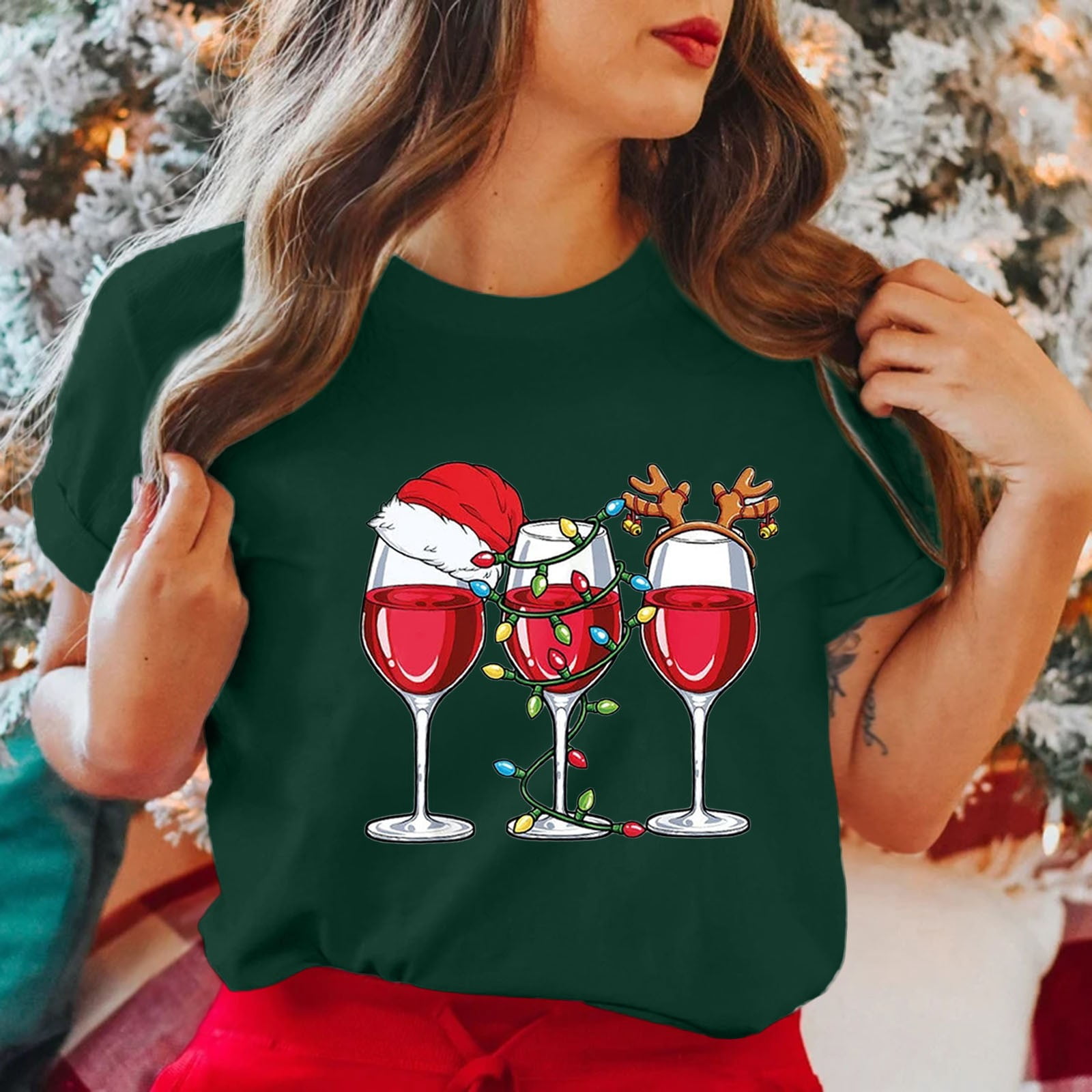 Christmas Crew Neck Festive Tops for Women, Tops Women's Christmas Tops, Green Mens Christmas Vest, Women's Merry Christmas Printed Short Sleeve O Neck T Shirt Top