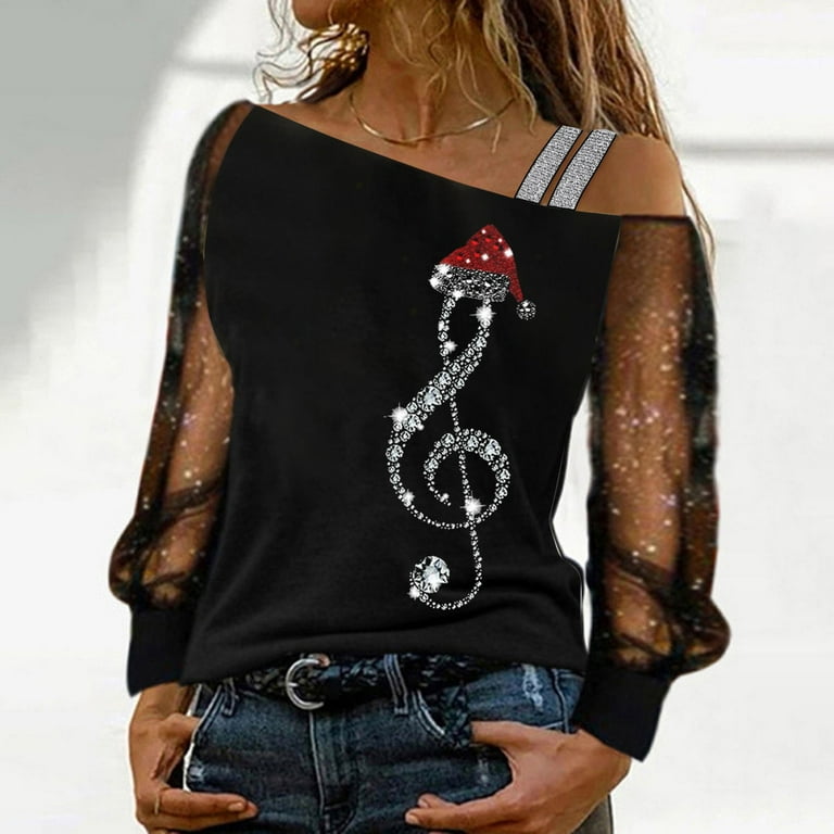 Fulijie Christmas Dressy Christmas Tops for Women Leisure Sueter De Navidad Para Mujer Black Christmas Bowling Shirts Men Ladies Casual Note