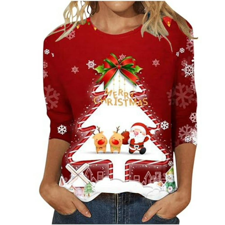 Casual Santa Claus Sequins O Neck Tops Casual Santa Claus Sequins O Neck Tops