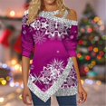 thumbnail image 1 of Fulijie Christmas Tops Short Sleeve Button, Purple Suéter De Navidad Para Mujer, Women's Long Sleeved Shirt Fine Glitter Christmas Snowflake Print Slant Neck Irregular Top, 1 of 3
