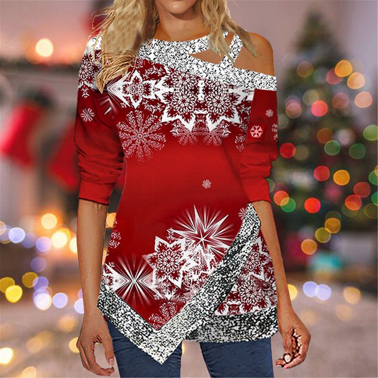 Fulijie Christmas Tops Winter Wonderland Outfit for Women, Red