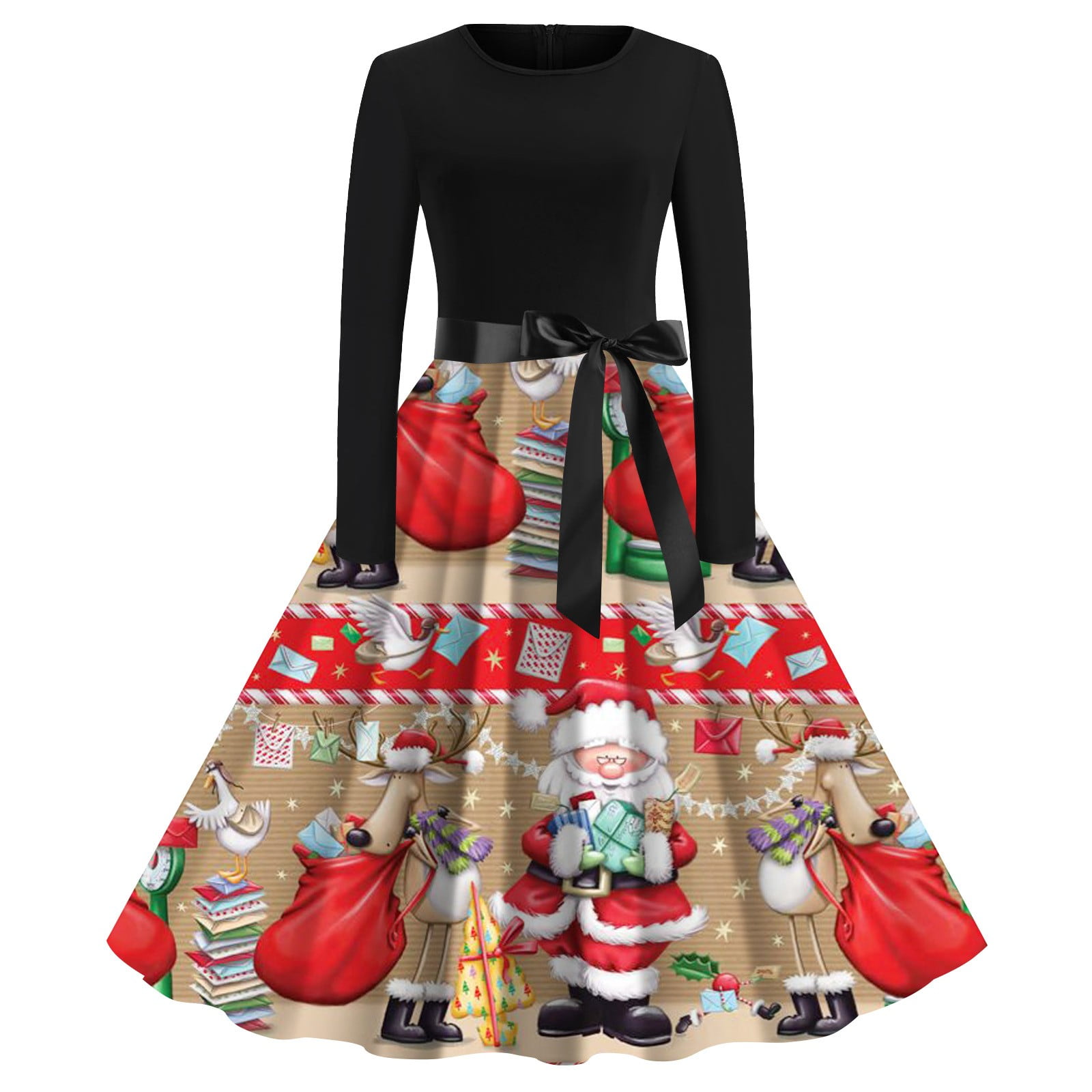 Women's Vintage Musical Note Print Patchwork V Neck Party Dress Women's Vintage Musical Note Print Patchwork V Neck Party Dress