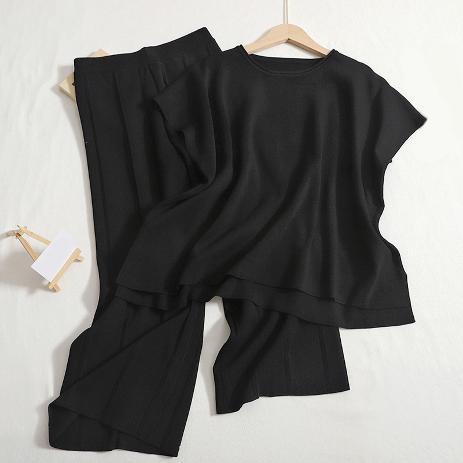 Fulijie Conjunto Negro Mujer,Conjuntos De Invierno Ropa Mujer,Outfit Sets,Women Summer Casual Vest Top And Pants Sets Solid ColorKnitted Two Piece Set Conjuntos Sweater Pant Suits