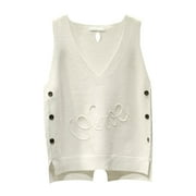Fulijie Cream Vest,Cream Vest Women,Cream Vest For Women,Womens Sweaters,Women's Solid Color Pullover V Neck Sweater Undershirt