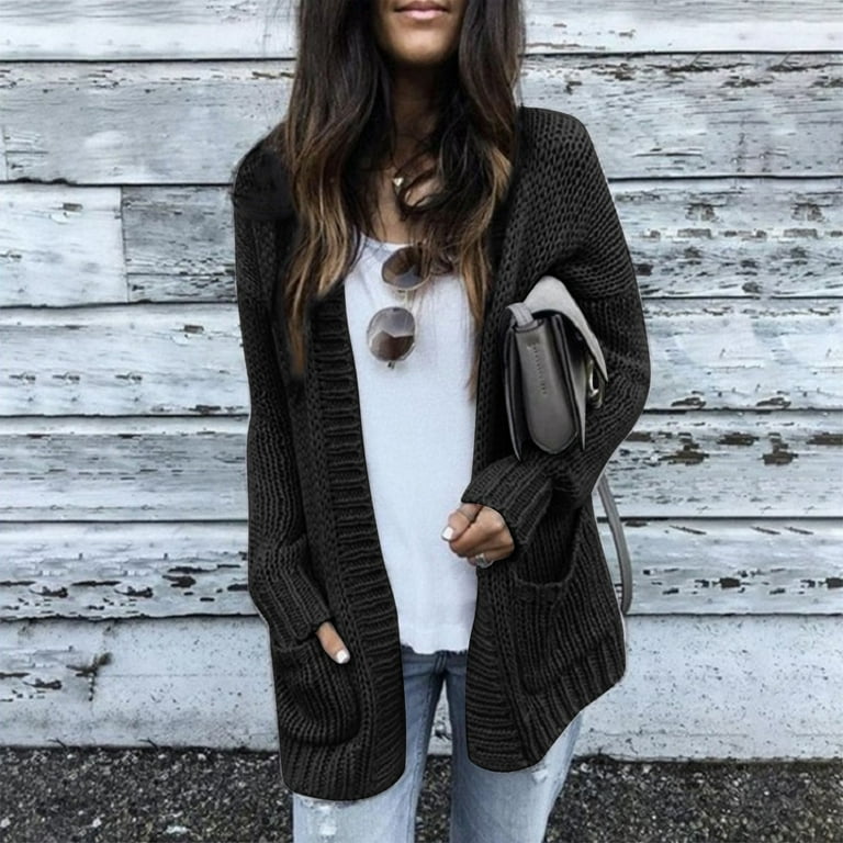 Fulijie Cream Women Open Front Cardigan Cream Cardigan For Women Womens Sweaters Womens Long Sleeve Open Front Knit Sweater Cardigan Loose Solid Color Cardigans Outerwear With Pockets Walmart