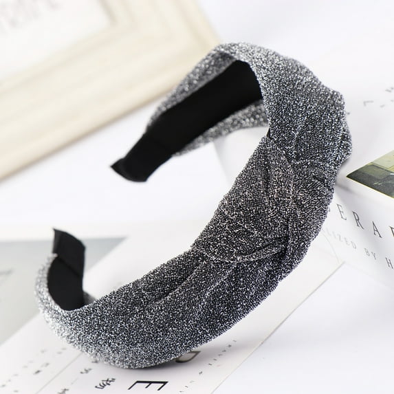 Fulijie Fashion Bow Knot Women Bright Silk Head Hoop Simple Sweet Girls Hair Headbands Silver