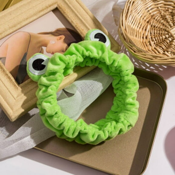 Fulijie Funny Frog Headband Makeup Headband Frog Eye Elastic Headband Cute Frog Headband For Face Washing Frog Head Wrap Green Funny Hair Band Elastic Turban Headbands Green