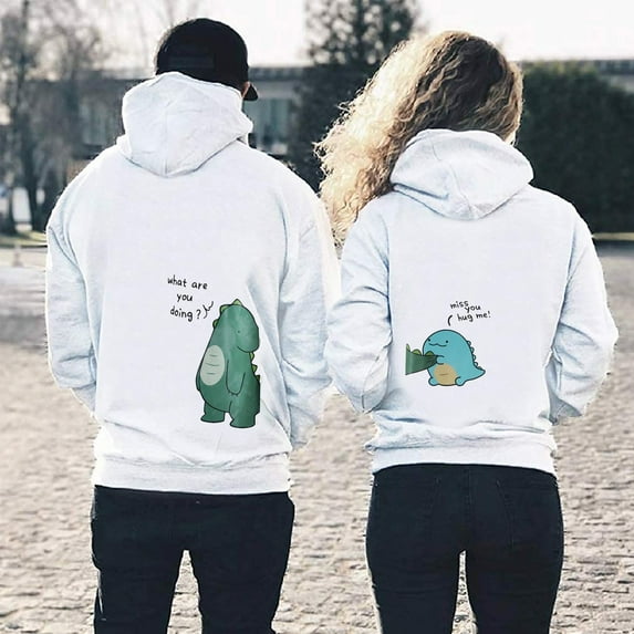 Fulijie Matching Couple Hoodies,Custom Anniversary Sweatshirt For Couples,Womens Sweatshirts & Hoodies,Men Hoodies Sweatshirt Dinosaur Pullover For Lovers Matching Couple Wedding Anniversary Newlywed