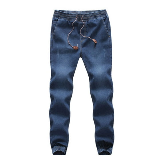Fulijie Men's Casual Autumn Denim Cotton Elastic Draw String Work Trousers Jeans Pants, Color Matching Yoga Pants Women, Leisure Jeggings for Women, Size M-5XL, Big & Tall