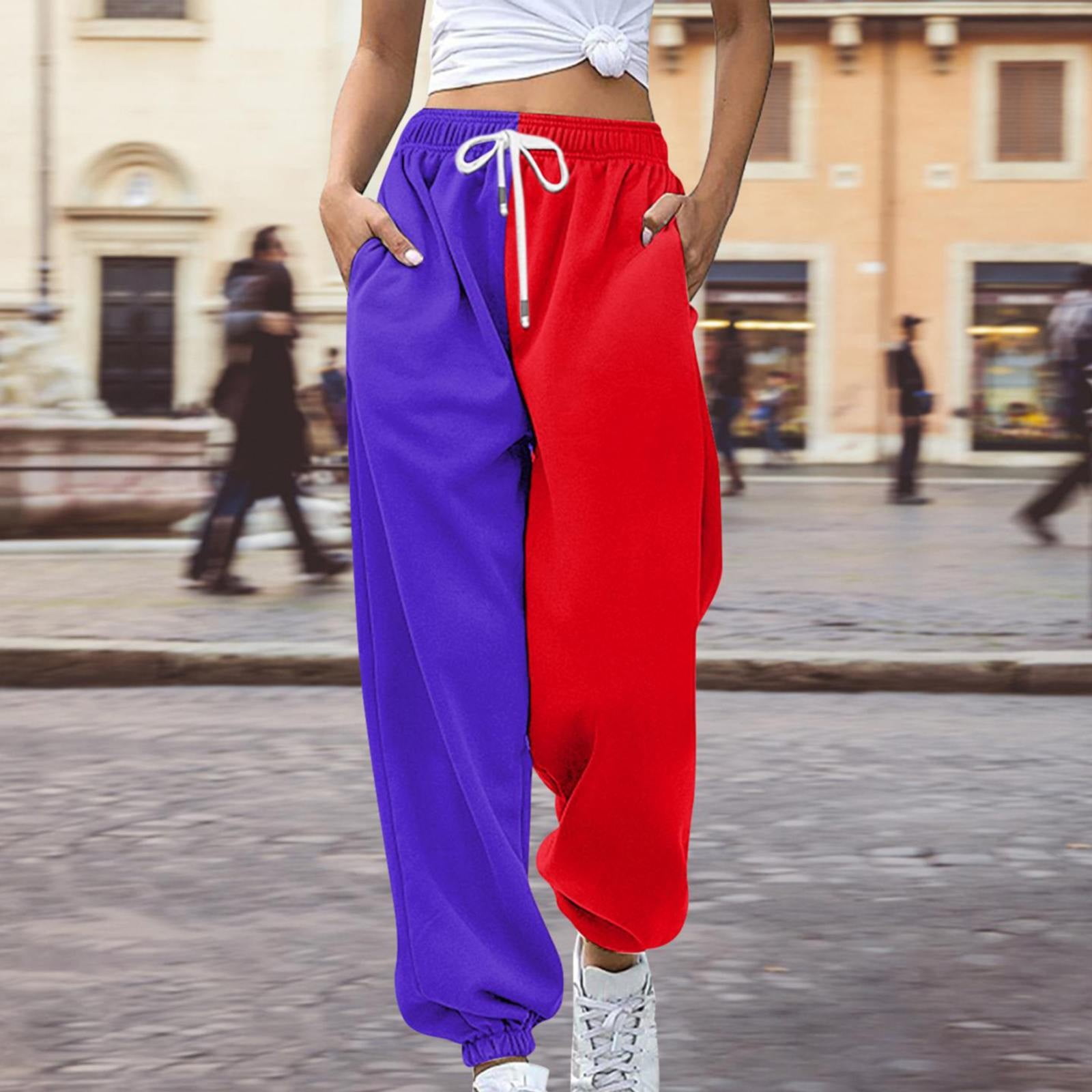 Fulijie Women's Color Matching Leisure Wide Leg Pant, White