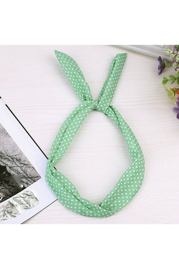 Paisley Rockabilly Wired Headband Polka Dot Tartan Retro Scarf Wire Hair Band Green