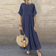 thumbnail image 1 of Fulijie Short Casual O Neck Sleeve Dot Dress Size Plus Women Fashion Peinted Women's Dress Blue, 1 of 4