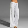 thumbnail image 1 of Fulijie Solid Color Drawstring Wide Leg Leisure Casual Pants for Women, Size M-5XL, Big&Tall White, Casual Elastic Leg Drawstring Cotton Waist Pants Solid Long Women Wide Pants, 1 of 9