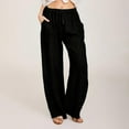 thumbnail image 1 of Fulijie Solid Color Drawstring Wide Leg Leisure Casual Pants for Women, Size S-3XL, Big&Tall Black, Wide Pants Waist Long Drawstring Casual Elastic Women Leg Solid Cotton Pants, 1 of 9