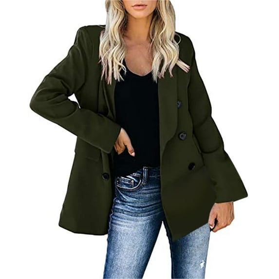 Fulijie Solid Color Long Sleeve Lapel Cover-Up Plus Coat for Women, Size S-3XL, Big&Tall Green, Women's Casual Light Weight Thin Jacket Slim Coat Long Sleeve Office Business Coats Jacket