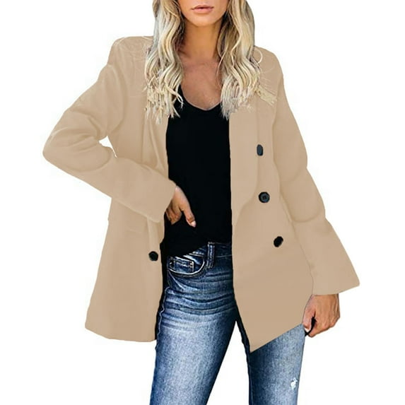 Fulijie Solid Color Long Sleeve Lapel Cover-Up Plus Coat for Women, Size S-3XL, Big&Tall Yellow, Women's Casual Light Weight Thin Jacket Slim Coat Long Sleeve Office Business Coats Jacket
