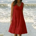 thumbnail image 1 of Fulijie Swing Dress for Women, Sand Sleeveless Round Neckline Beach dresses Casual Dress for Women, Size S-5XL, Big&Tall Red, Women's Long High Waist Tied Solid Color Round Neck Dress, 1 of 1