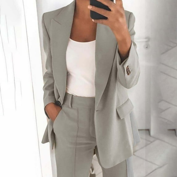 Fulijie Swing Dress for Women, Solid Color Long Sleeve Lapel Cover-Up Cardigan for Women, Size S-3XL, Big&Tall Gray, Women Loose Top Long Sleeve Casual Jacket Ladies Office Wear Blouse Top