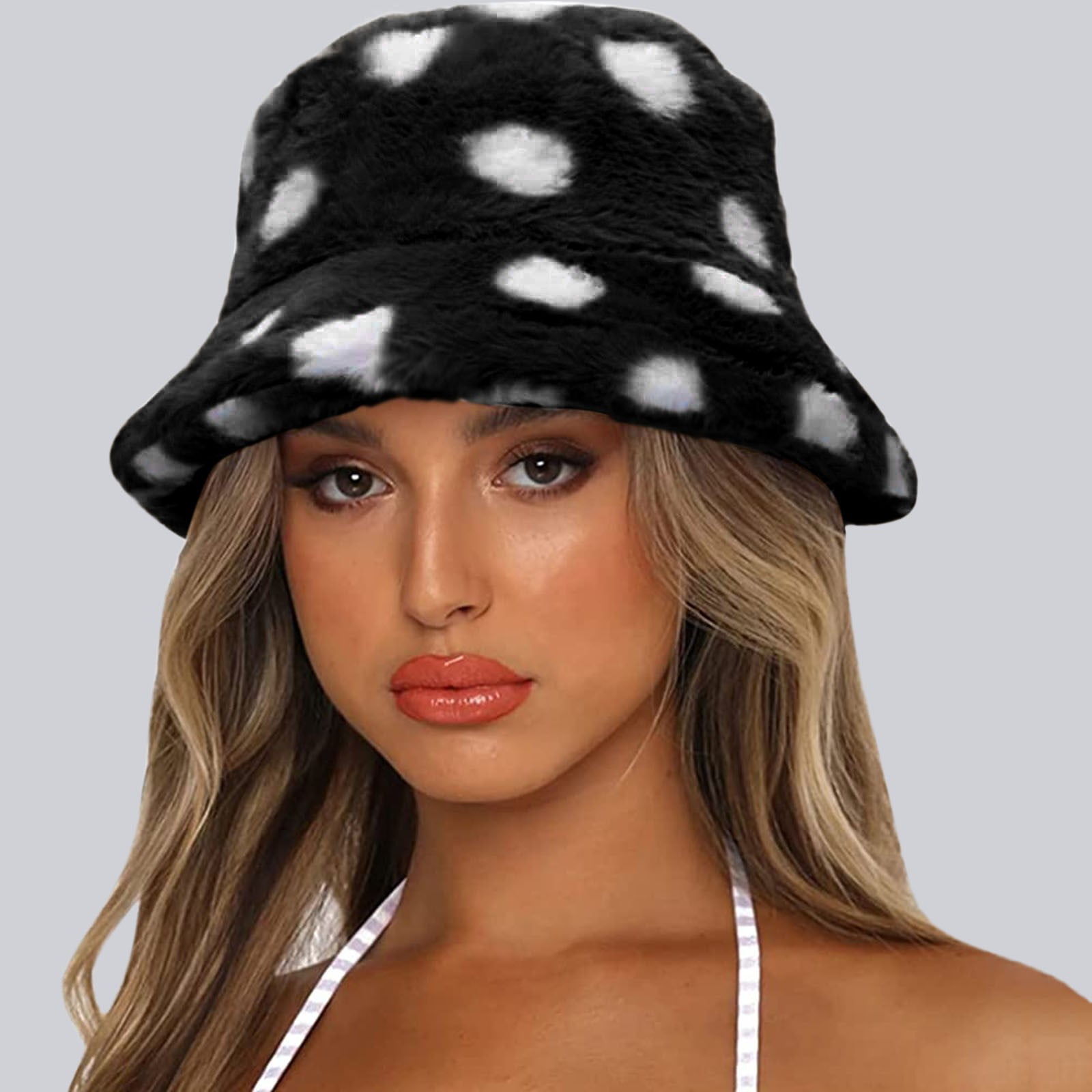 Fulijie Winter Printed Thick Bucket Warm Hat Bucket Cap Basin Hat for