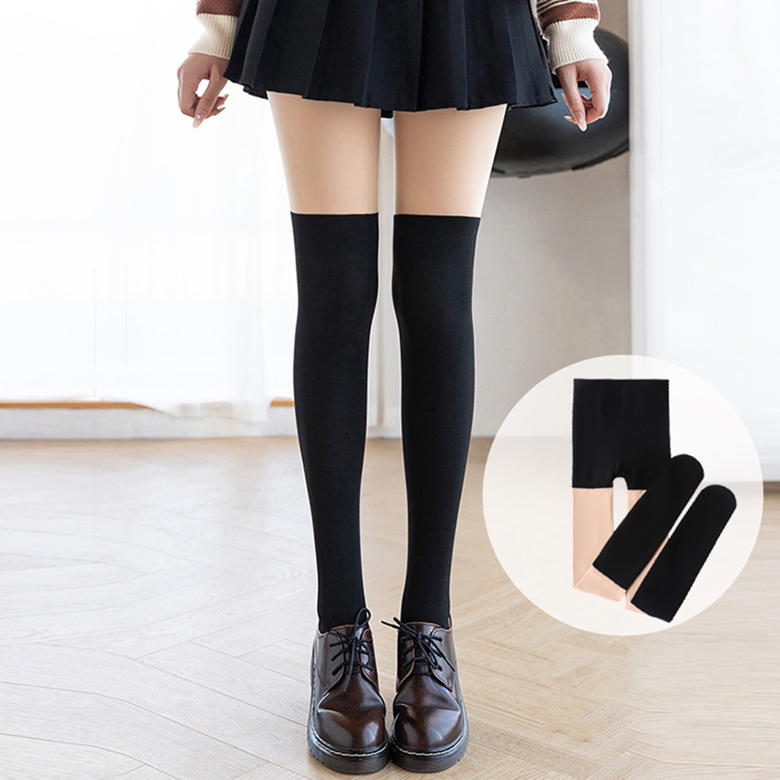 Fulijie Woman's Three in One Pants Splicing Fake Knee Length Bareleg Artifact Plush Thickened