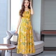 thumbnail image 1 of Fulijie Women Fashion Summer Grace Mid-Calf Short Sleeve Beach Printing Dress Yellow, 1 of 7