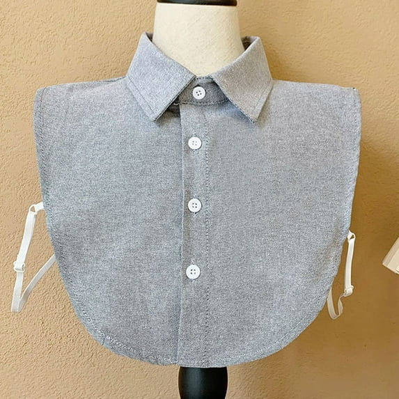 Fulijie Women Solid Ruffle Jeans Detachable Blouse with False Collar Half Elastic Waist Shirt Collar