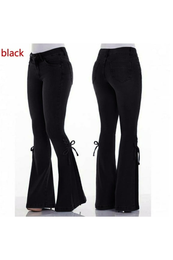 Women Summer Elastic Plus Loose Denim Bow Casual Boot Cut Pant Jeans, Black Jeggings for Women, Cotton Skirts for Women, Lounge Pants Women, Yoga Pants Women