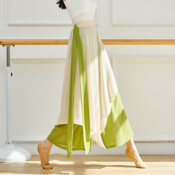 Fulijie Women's Casual Pants Classical Dance Trousers Wide Legged Long Pants Gymnastics Practice Exercises Dance Training Wide Leg Pants, Green Yoga Pants, Polyester Lounge Pants Women