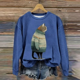 RQYYD Cats Sweatshirt for Women Fall Crewneck Sweatshirt Long Sleeve Pullover Cats Shirt Butterfly Print Hoodie Blouse Black 3XL Walmart