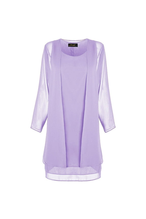 Women's Chiffon Stitching Long Sleeves In The Long Two Piece Dress Set Purple