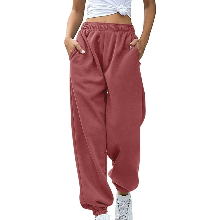 Elastic Waist Sweatpants for Women Drawstring Comfy Sporty Trousers Cinch  Bottom Solid Color Athletic Sweat Pants