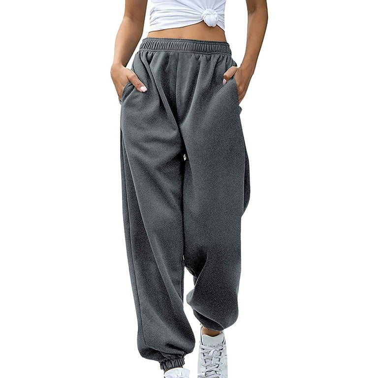 Fulijie Women's Cinch Bottom Sweatpants with Pockets No Drawstring Joggers  Pants for Gym Sporty Fit Lounge Trousers 