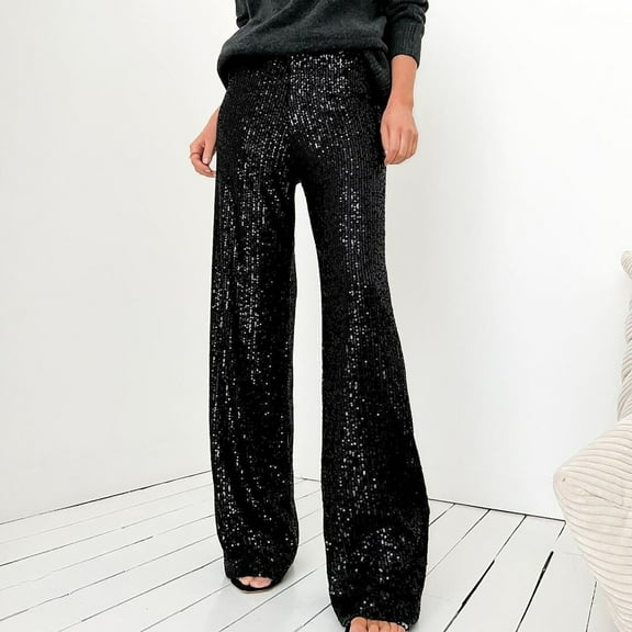 Fulijie Women's Solid Color Sequins Fashion Casual Straight Pants, Sequin Jeans for Women, Sequin Lounge Pants Women, Size S-L