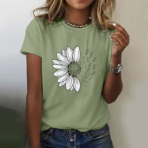 Fulijie Women's T Shirts Short Sleeve Tees Sunflower Graphic Loose Summer Tops