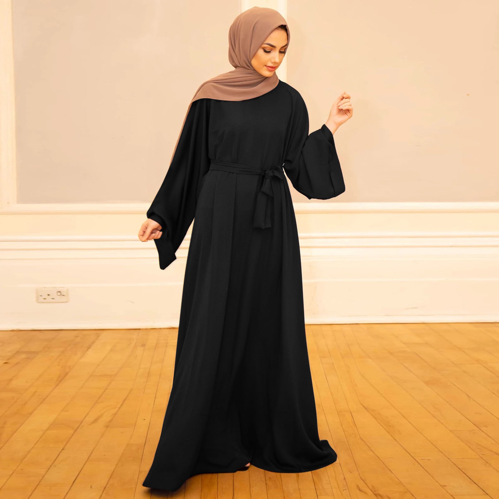 Fulijie Womens Dresses,Women's Casual Solid Muslim Dress Flare Sleeve ...