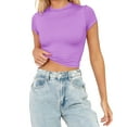 thumbnail image 1 of Fulijie Womens Fashion Summer Short Sleeve Cute Crop Tops Casual Basic Crewneck Slim Fit T Shirts Purple, 1 of 5