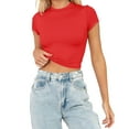thumbnail image 1 of Fulijie Womens Fashion Summer Short Sleeve Cute Crop Tops Casual Basic Crewneck Slim Fit T Shirts Red, 1 of 5
