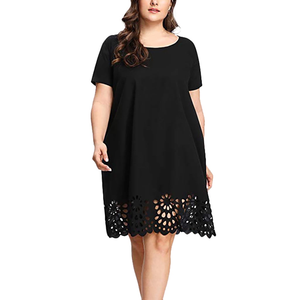Fulijie Womens Petite Dresses & Rompers,Plus Size Fashion Women Solid Short  Sleeve O-Neck Hollow Out Casual Dress - Walmart.com