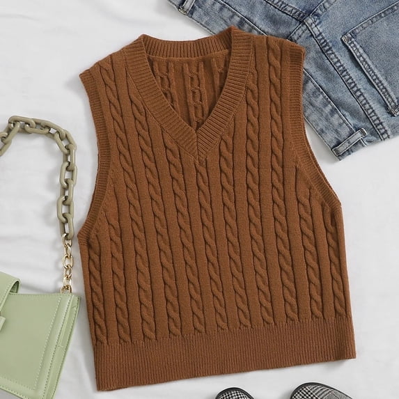 Fulijie Womens Sweaters,Women Casual Print Sleeveless V Neck Ribbed Knit Split Pullover Sweater Vest Blouse